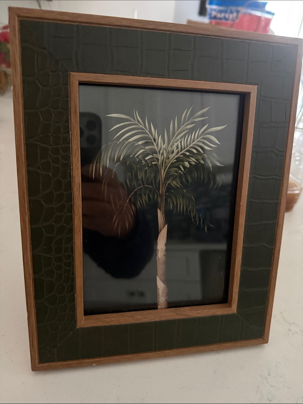 Ashland Dark Green Faux-Crocodile Framed Palm Artwork